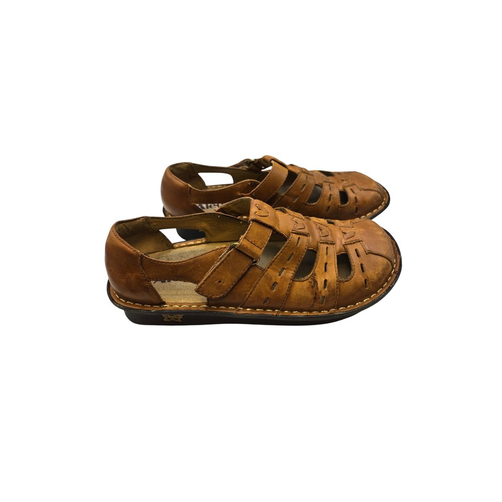 Alegria by PG Lite Brown Leather Fisherman Sandals Caged Comfort Wedge Shoes